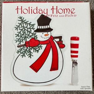 Fitz & Floyd Holiday Home Celebrate! Snowman Snack Plate with Spreader New